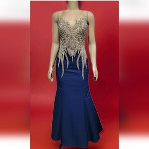 TARIK EDIZ Ball gown Royal Blue Beaded EMBELLISHED Size 8 Women's Dress